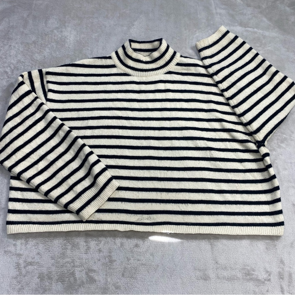 Cider Cropped Cream and Black Striped Turtleneck Sweater 2xl